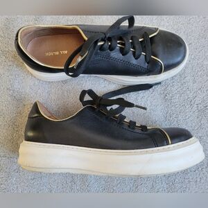All Black Leather Sneakers with White Soles Size 39